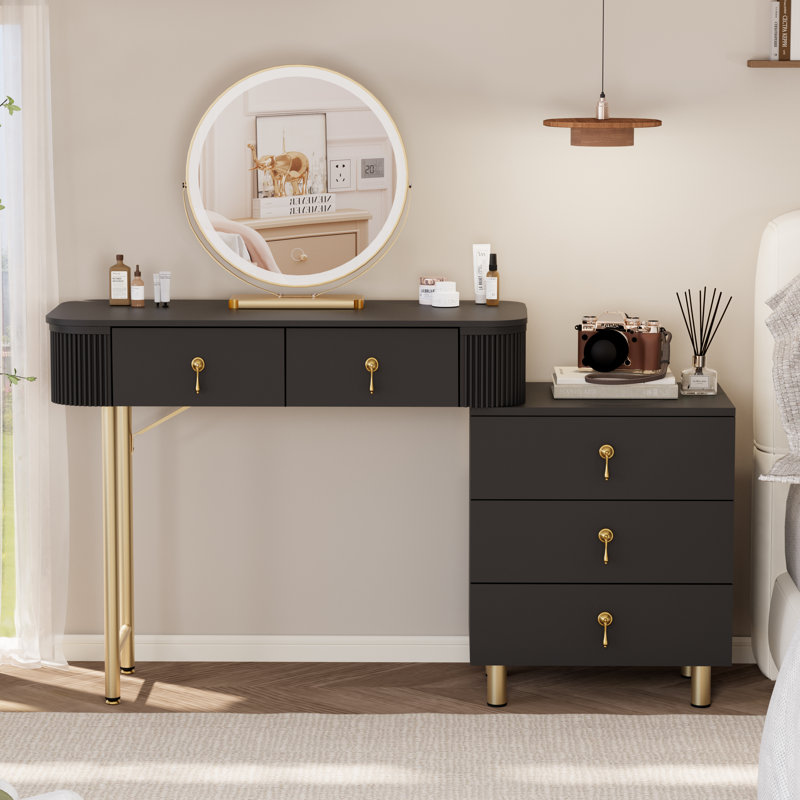 Makeup Vanity Desk with Mirror and Lights, Black