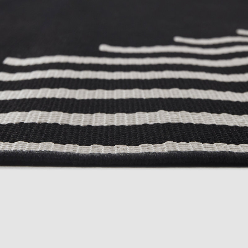 Maximilian Black Modern Striped Indoor/Outdoor Area Rug, Rectangle 7'10" x 10'