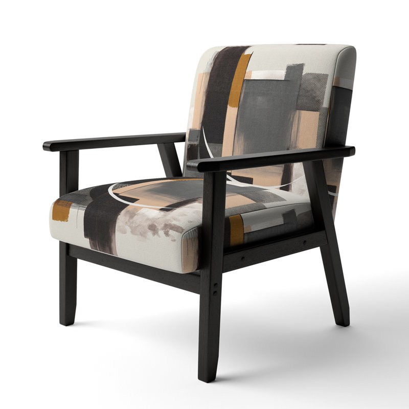 Warm Watercolor Abstract II - Upholstered Contemporary Arm Chair, Black Accent Chair