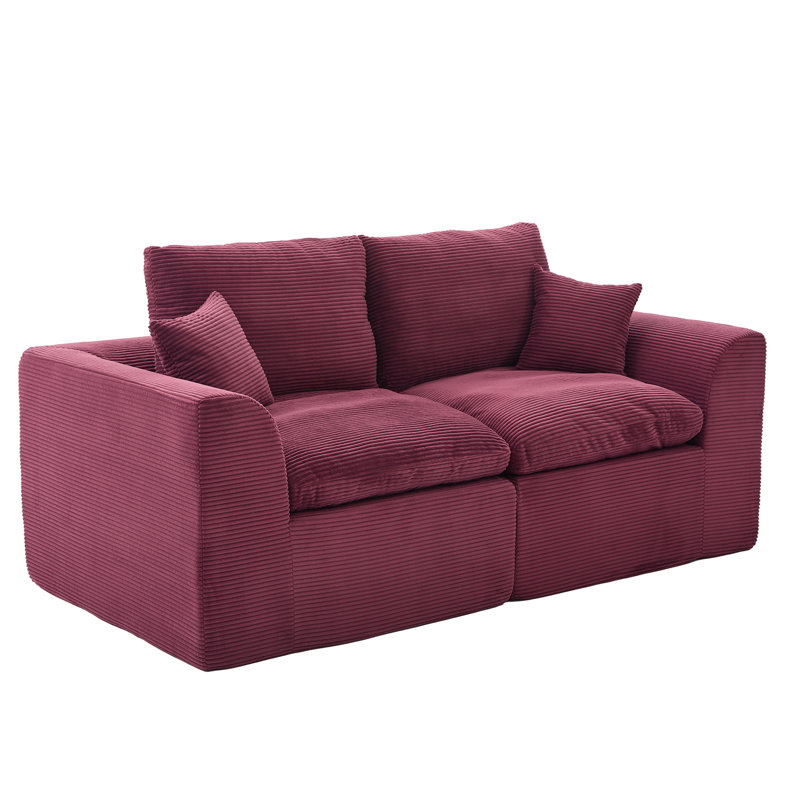 Canapé modulaire à 2 places modulaire confortable avec housse de coussin amovible en velours côtelé moderne en mousse haute densité et accoudoir incurvé sans assemblage pour la chambre à coucher dans les maisons contemporaines requises