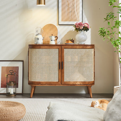 Buffet décoratif en rotin tissé à deux portes