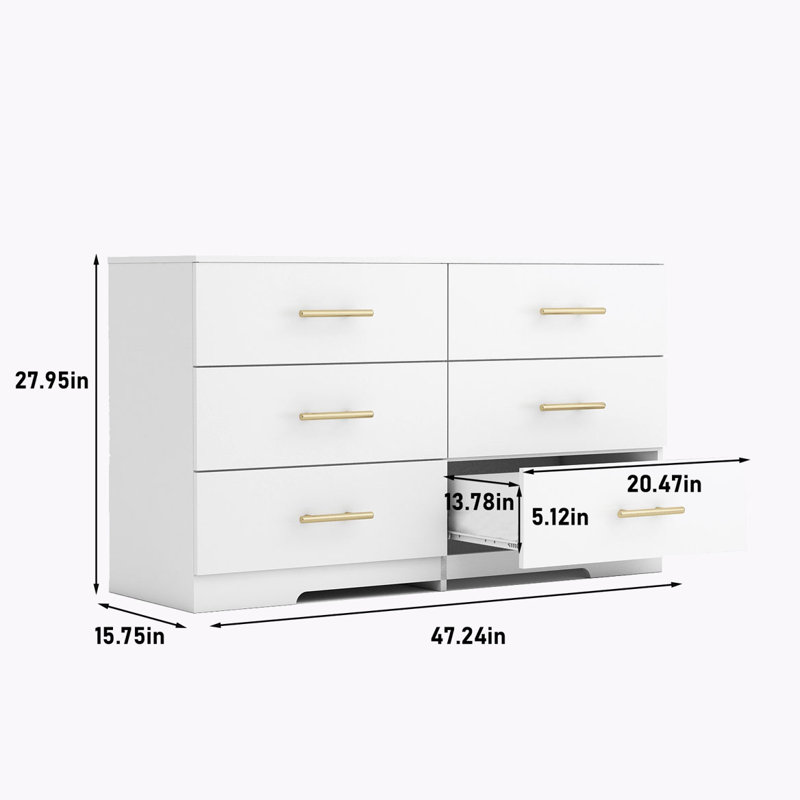 Commode à 6 tiroirs Stoddard, Blanc