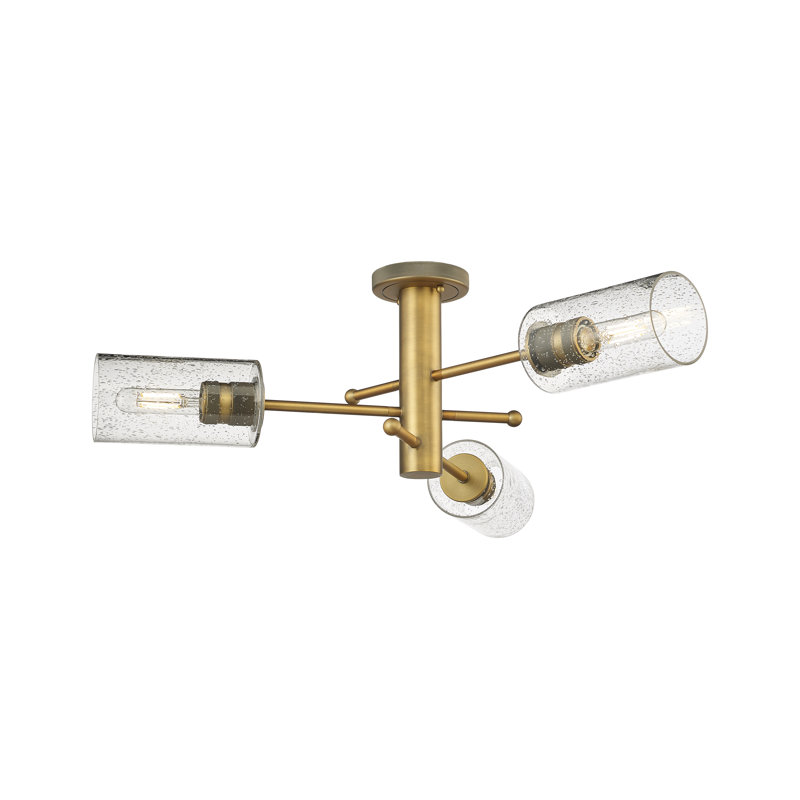 Plafonnier encastré 3 lumières Crown Point, Laiton brossé, H 10,13 po x l 29,38 po x P 29,38 po, Grainé