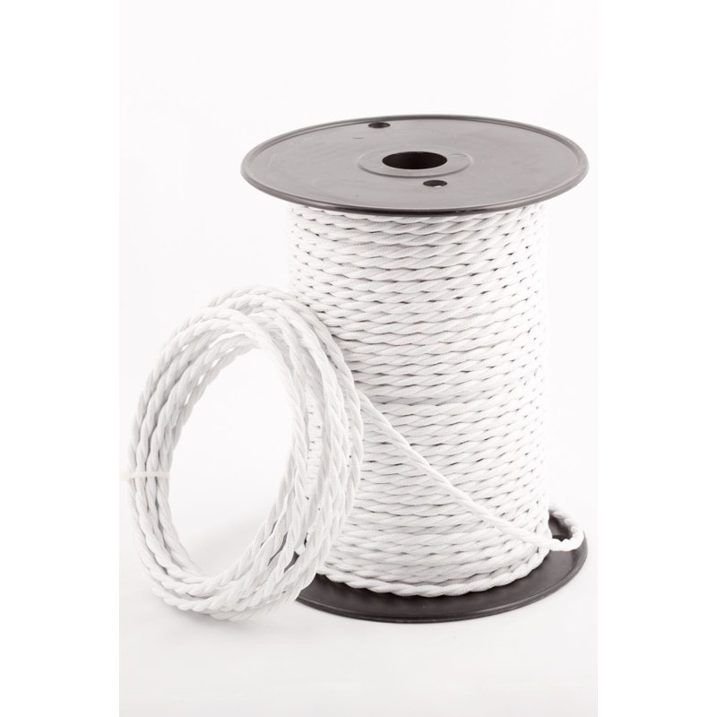 2Core Twisted Vintage Coloured 0.75Mm Braided Fabric Flexible Electrical UK Lighting Wire Cable, White