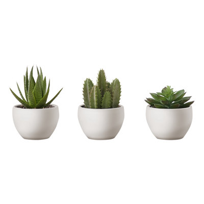 6 "de hauteur avec 3 plantes grasses artificielles en pots blancs pour table et tablette décoratives