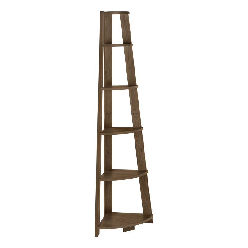 Bookshelf Bookcase Etagere Corner Office Bedroom Laminate Contemporary, Dark Walnut, (6 Shelves) 71" H x 23" W x 23" D