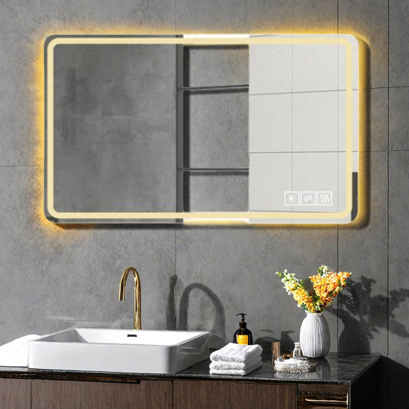 Miroir de salle de bain intelligent à DEL - luminosité réglable, temps 3 couleurs, conception antibuée et incassable