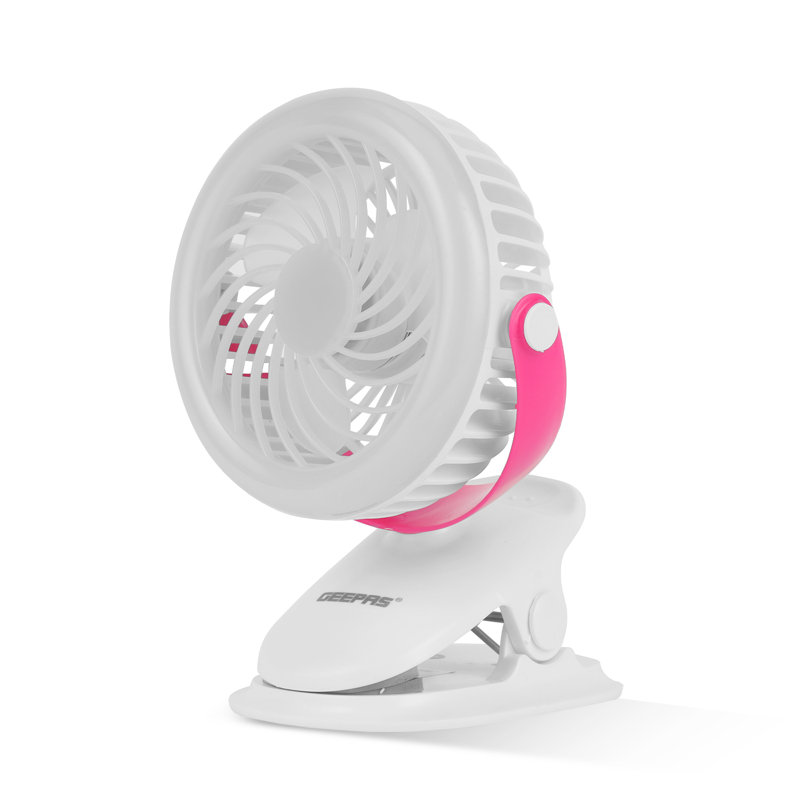 GEEPAS 2-in-1 Clip or Desk Fan powerful cooling with 3 pcs blade, Portable - 36 ultra-bright LED lights, Rechargeable Battery - White
