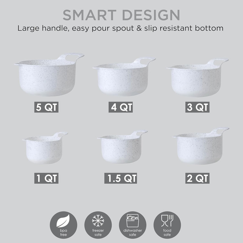 4 Piece Nesting Plastic Mixing Bowl Set, Speckled White