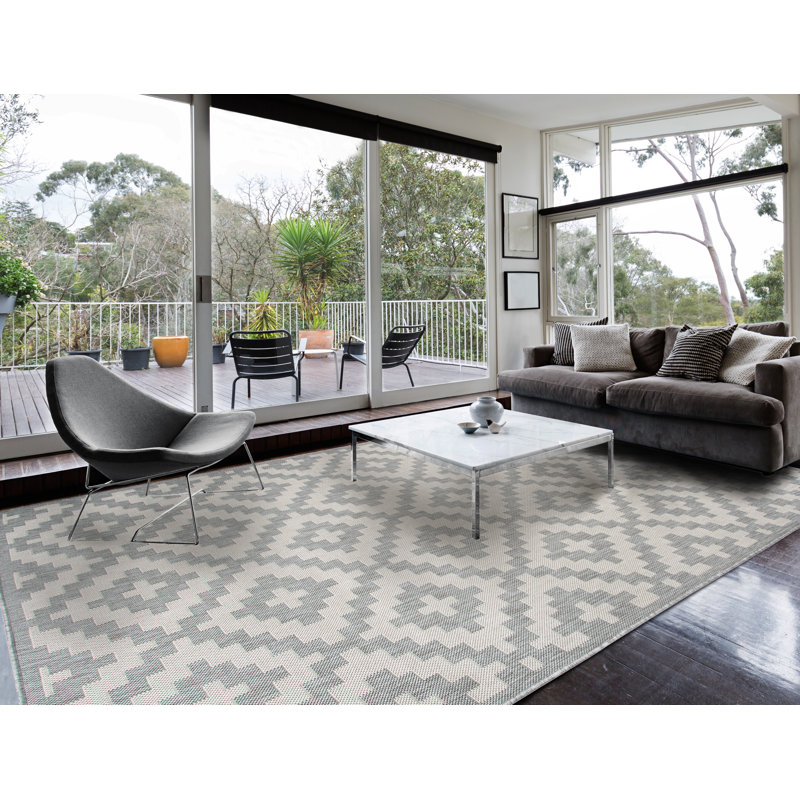 Tapis gris à motif géométrique Bergenia, Rectangle de 8 pi x 10 pi