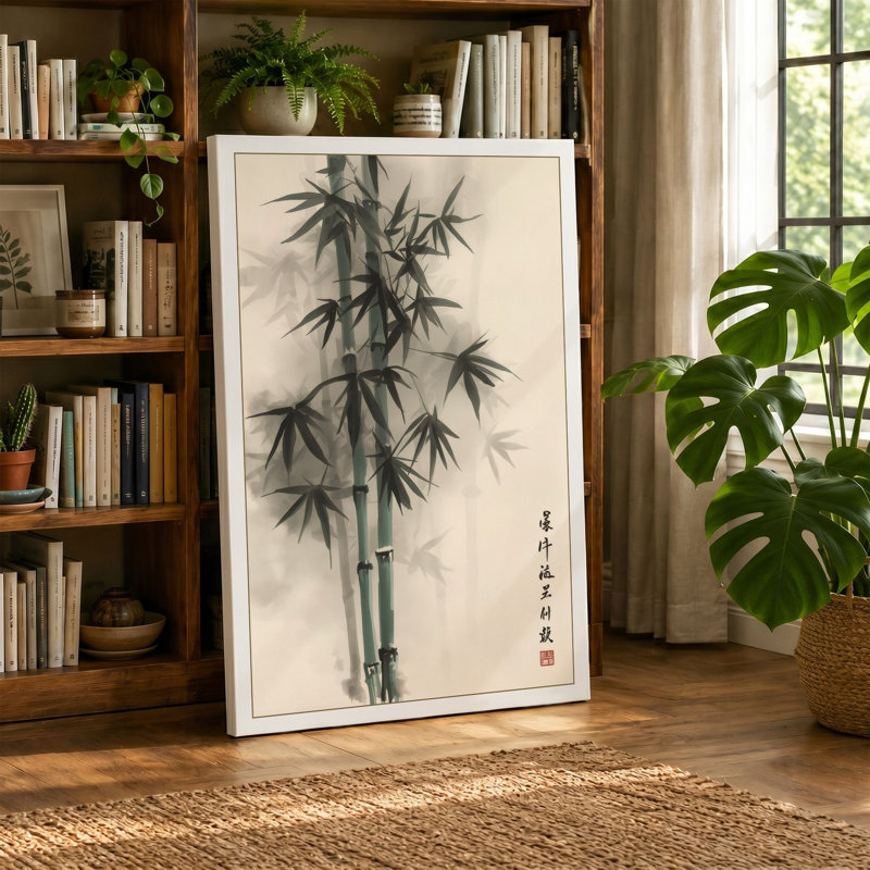 Bamboo in Ink Japandi - Wrapped Canvas, 24x16 - 61.0 x 40.6 cm, Ochre Border