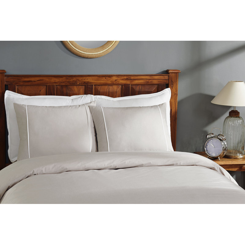 Taie décorative en coton Chambray avec passepoil en satin et finition à couteaux, Standard, Naturel