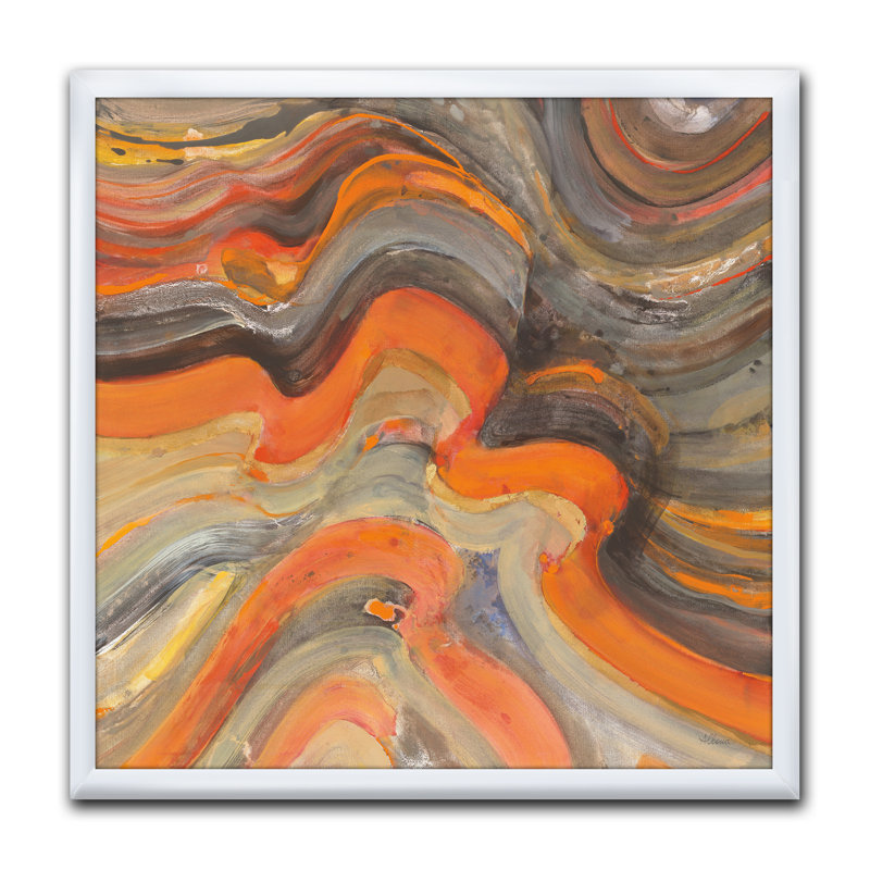 « abstract gilded orange vagues »-impression sur toile, H 16 po x l 16 po x P 1 po, Cadre blanc