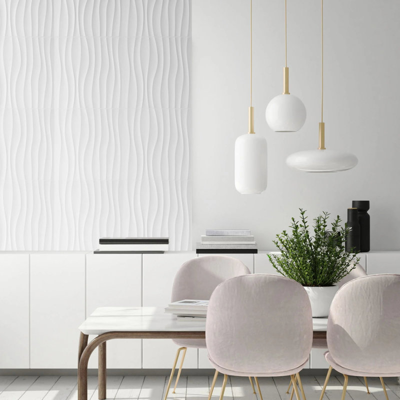 3D Wall Panels With Adhesive Included 19.6" x 19.6" Decorative Waves Design Wall Paneling, White