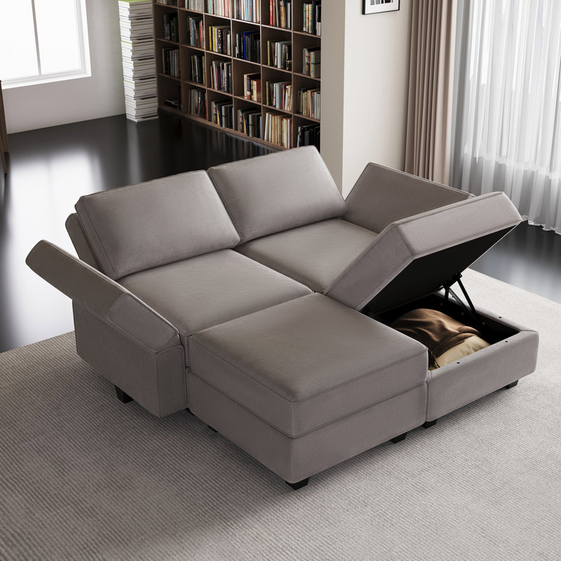 Nakash 63.8'' Sectional Upholstered Sofa with Storage, Grey Velvet