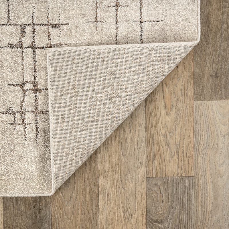 Modern Abstract Linear Ivory Mist Cream Indoor High-Low Area Rug, Rectangle 7'10" x 10'
