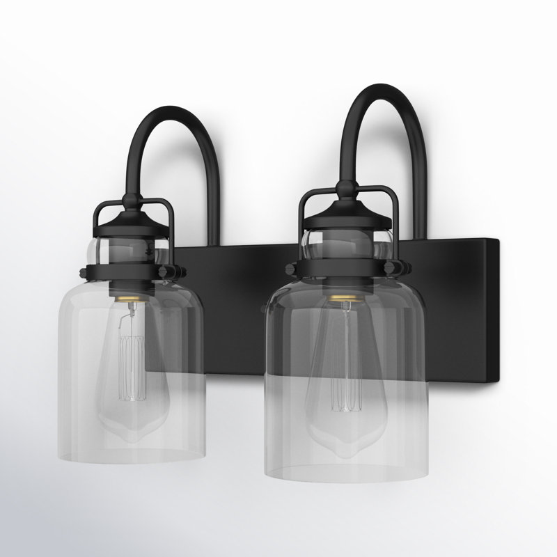 Loucks 14 in. 2-Light Farmhouse Dimmable Vanity Light with Clear Glass Shade, Matte Black