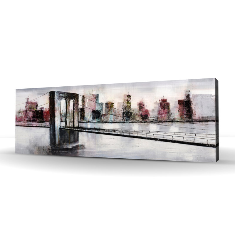 Toile abstraite avec paysage urbain de pont | Décoration de salon