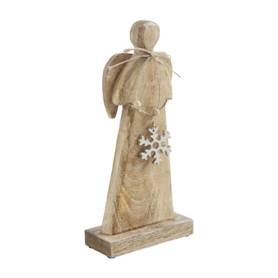 Snowflake Natural Wooden Angel 12x5.75x2.5