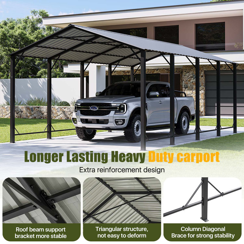  12 Ft. W X 20 Ft. D Heavy Duty Carport With Galvanized Steel Roof, 12 Ft. W x 20 Ft. D