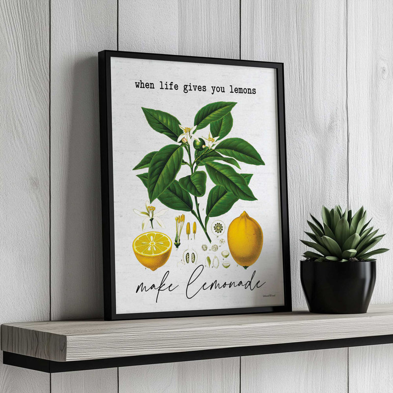 «Make Lemonade» par impression d'art à lettres et doublée, L 30 x H 40, Argent, Impression encadrée