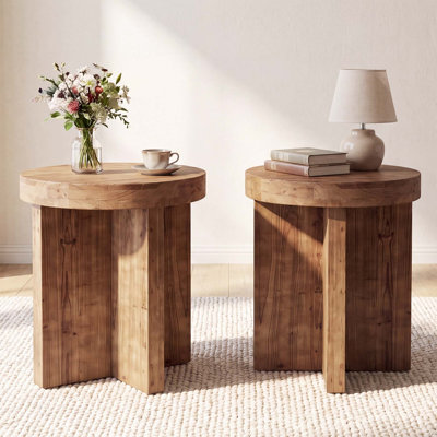 Table de bout ronde en bois massif 19,7 po