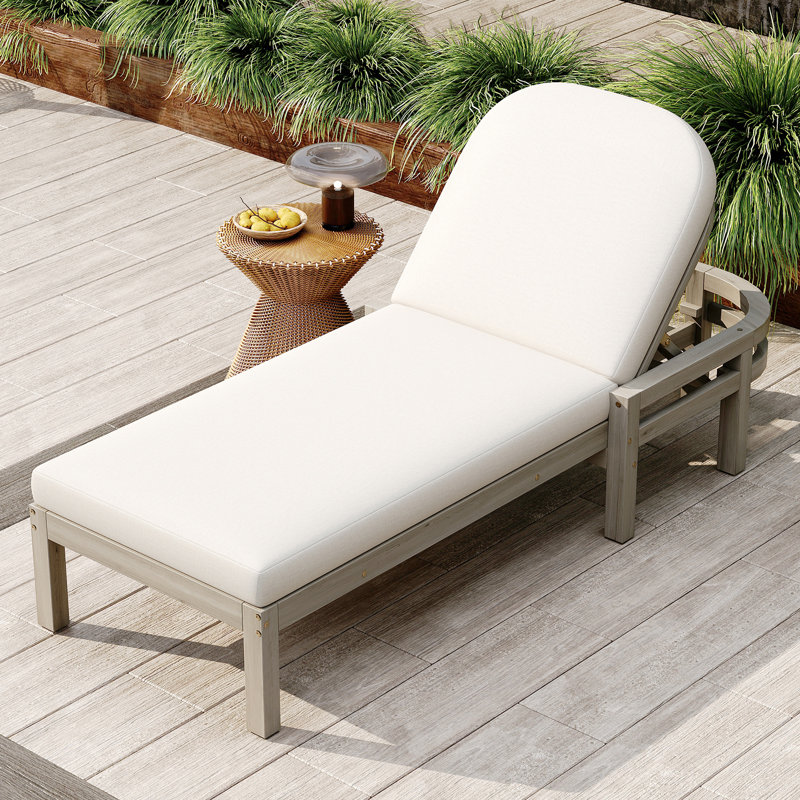 Outdoor Acacia Wood Double Chaise Lounge With Adjustable Back, Gray