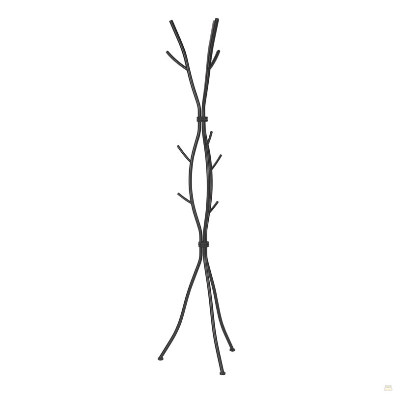 Coat Rack, Hall Tree, Free Standing, 11 Hooks, Entryway, 74"h, Bedroom, Black Metal, Contemporary, Modern, Black