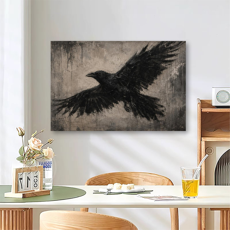 Art mural rétro sur toile, corbeau noir volant, 20 x 24 po