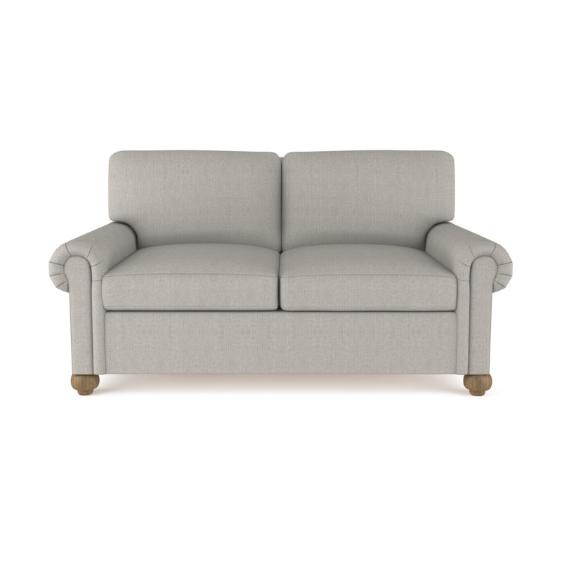 Causeuse Leroy, Patiné, Lin à tissage carré argenté, H 36 po x l 60 po x P 43 po