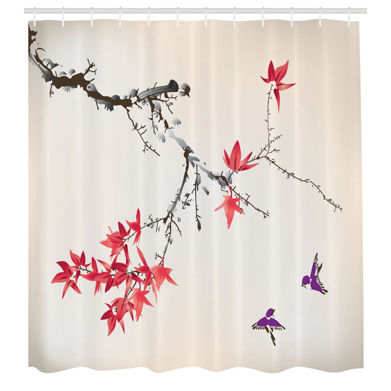 Ensemble de rideau de douche japonais + crochets, H 75 po x l 69 po, Corail, fuchsia