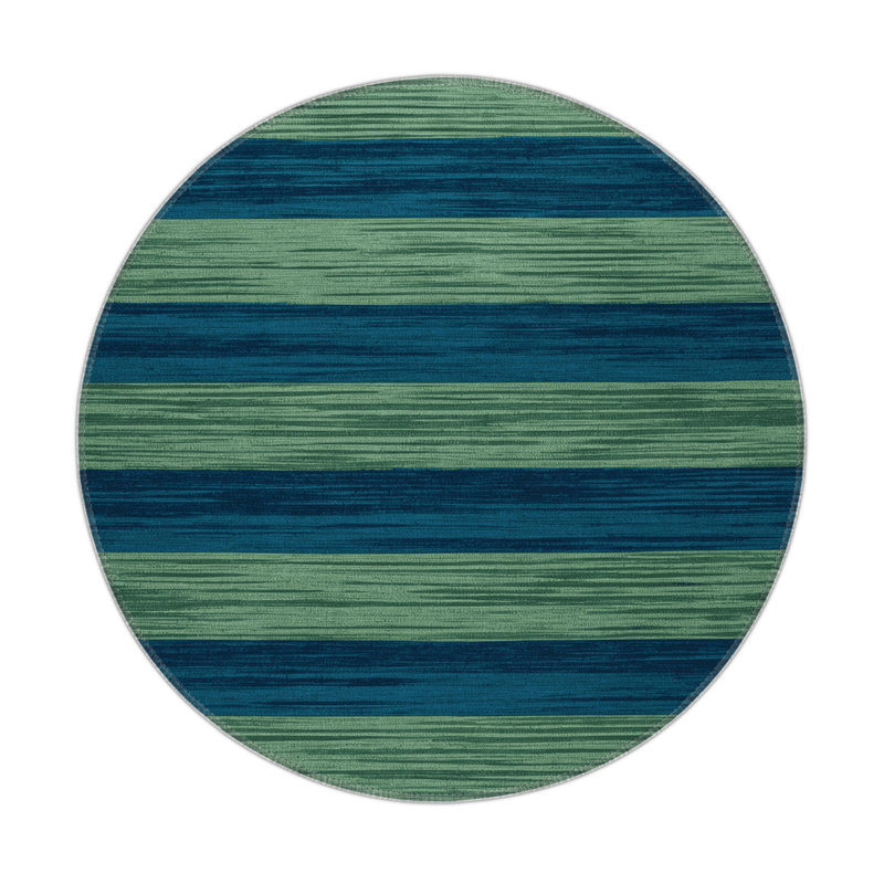 Tapis intérieur / extérieur vert HorizontalStripes, Rond 5 pi