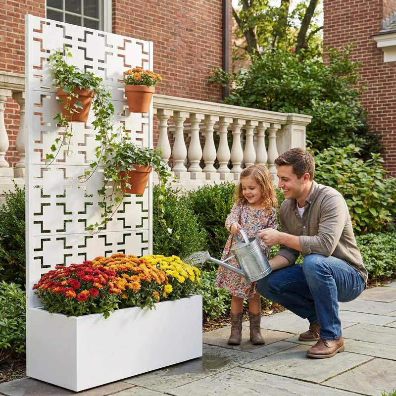 Metal Planter Box with Trellis, white