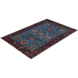 Tapis unique noué à la main Dobbins - bleu clair, 5 pi 11 po x 8 pi 10 po