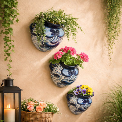 Desert Bloom Wall Planter Trio In Blue/white