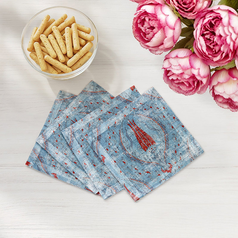Byzantine Jewel Cotton Sateen Cocktail Napkins, Blue