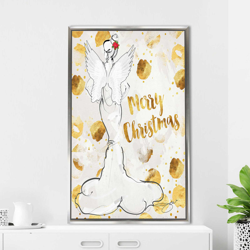 Ange, joyeux Noël (vertical) par By Jodi - impression, H 63,5 po x l 39,5 po x P 2 po, Cadre flottant argent