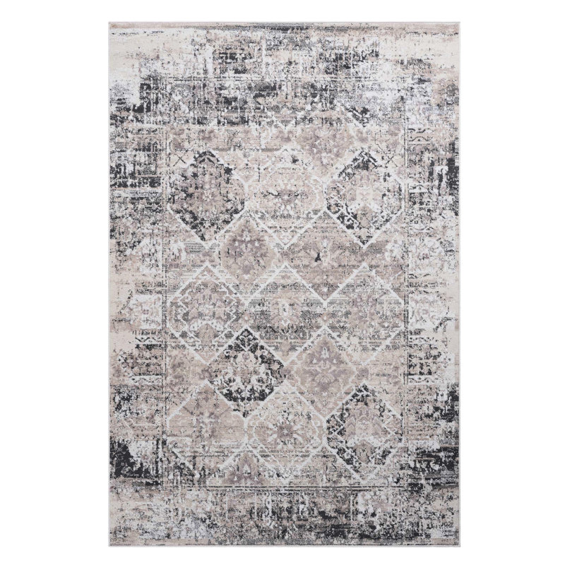 5x7 Area Rug Loom & , Cream/anthracite, Flame Retardant, Non-shedding, Stain For Study Stylish Collection, Material, Living Room