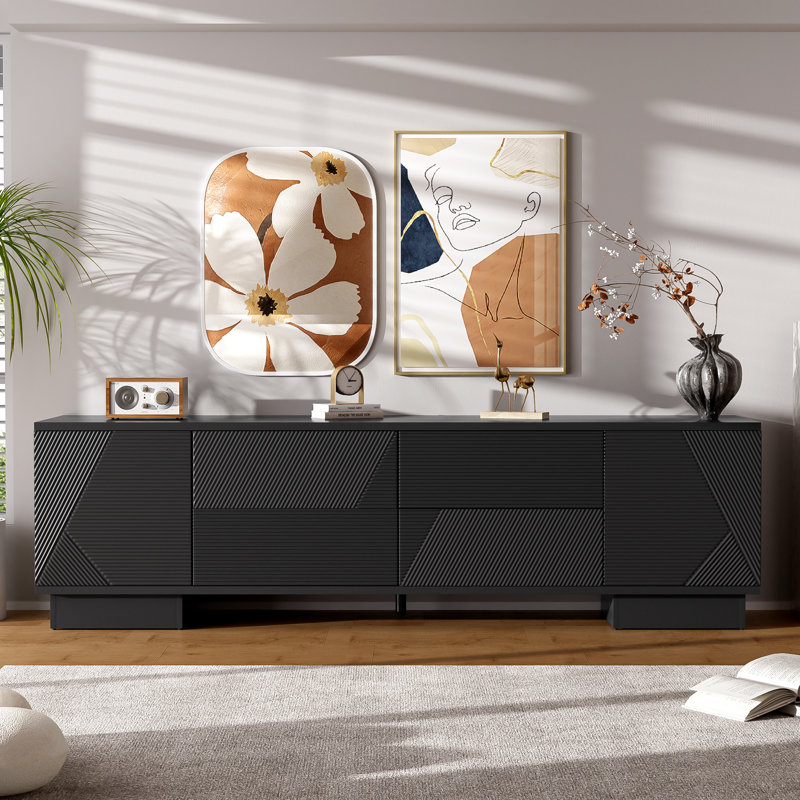 Tv Stand For Tvs Up To 75", Sleek Storage Console, Textured Geometric Fronts, Minimalist Modern, Living Room Entertainment