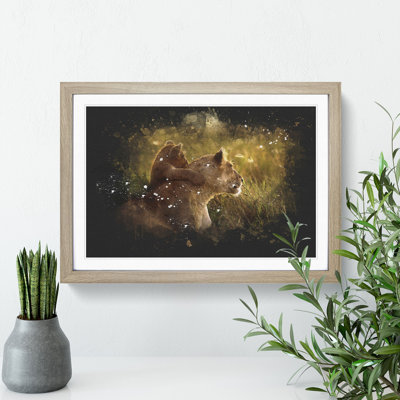 Lioness with Lion Cub - Framed Print