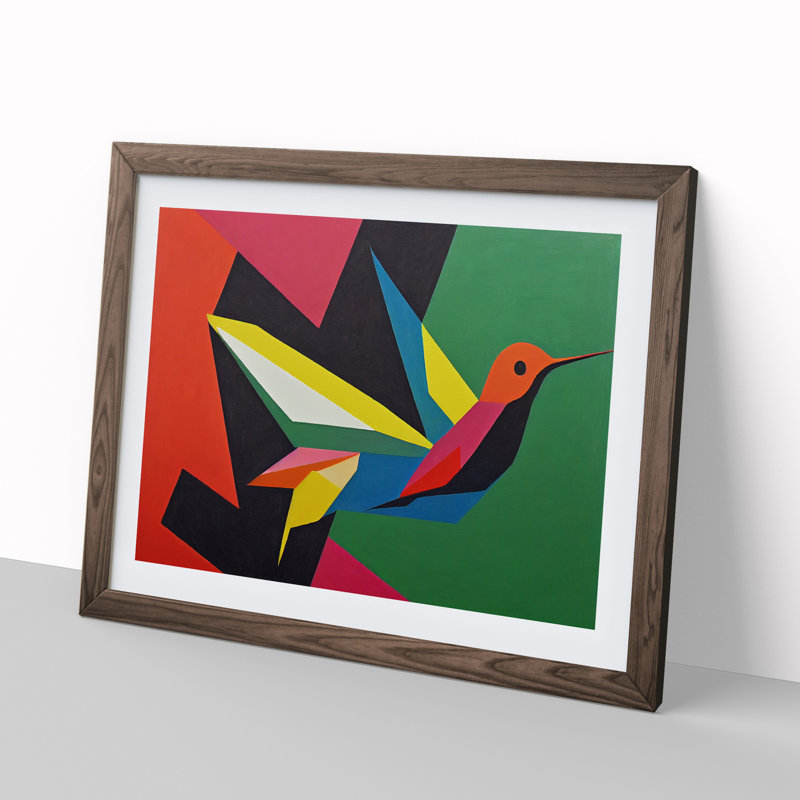 Hummingbird In Abstract Vol.1 - Single Picture Frame Print, 46cm H x 64cm W x 2cm D, Walnut Framed