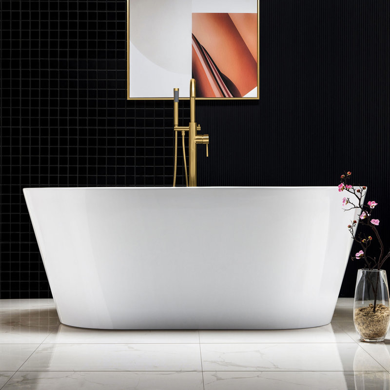59'' x 29.5'' Freestanding Soaking Acrylic Bathtub, Brushed Gold, White