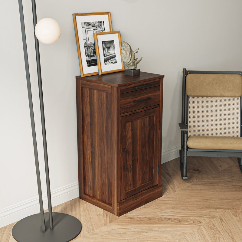 Buffet brun en noyer - Rangement et vitrine avec tablette de classe