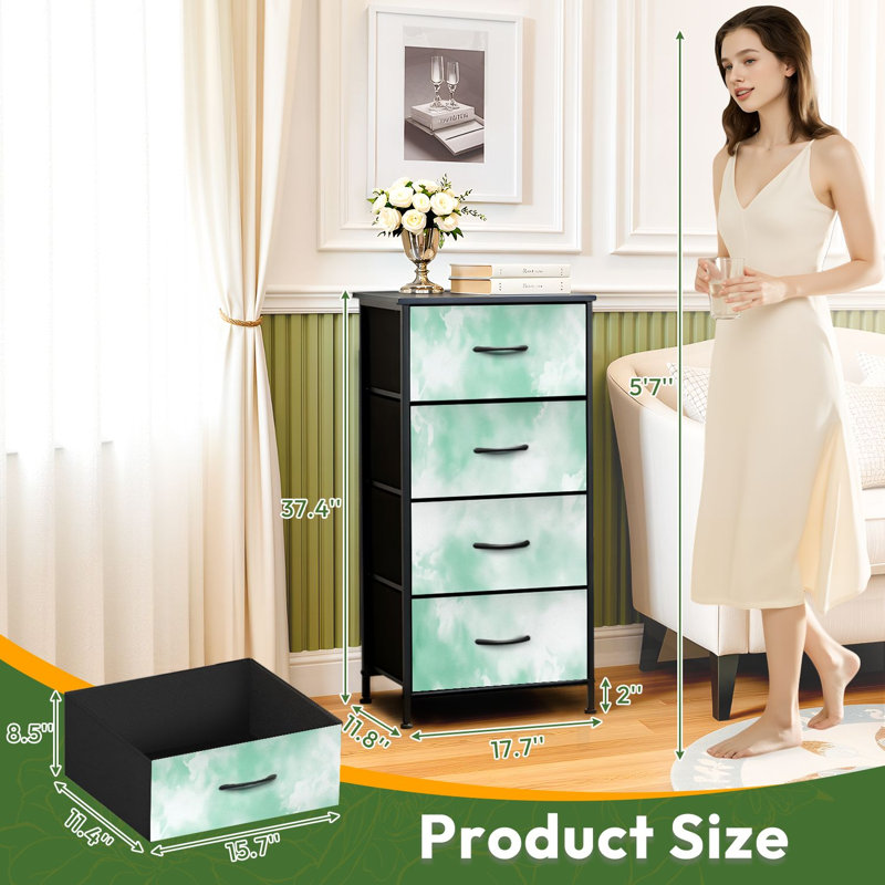 Commode à 4 tiroirs pour chambre à coucher abstraite nuageuse vert menthe petite Dreamy