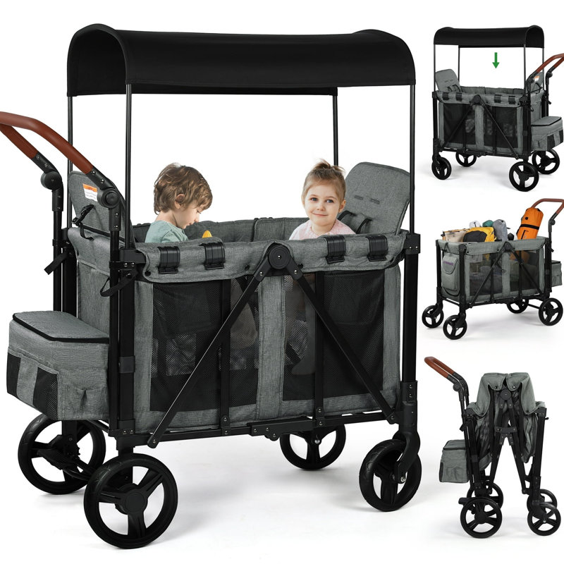 Extra Large 3-In-1 Travel System Stroller With Canopy, Converts To Quad Seat, One-Hand Fold & All-Terrain Wheels, Gray, 4