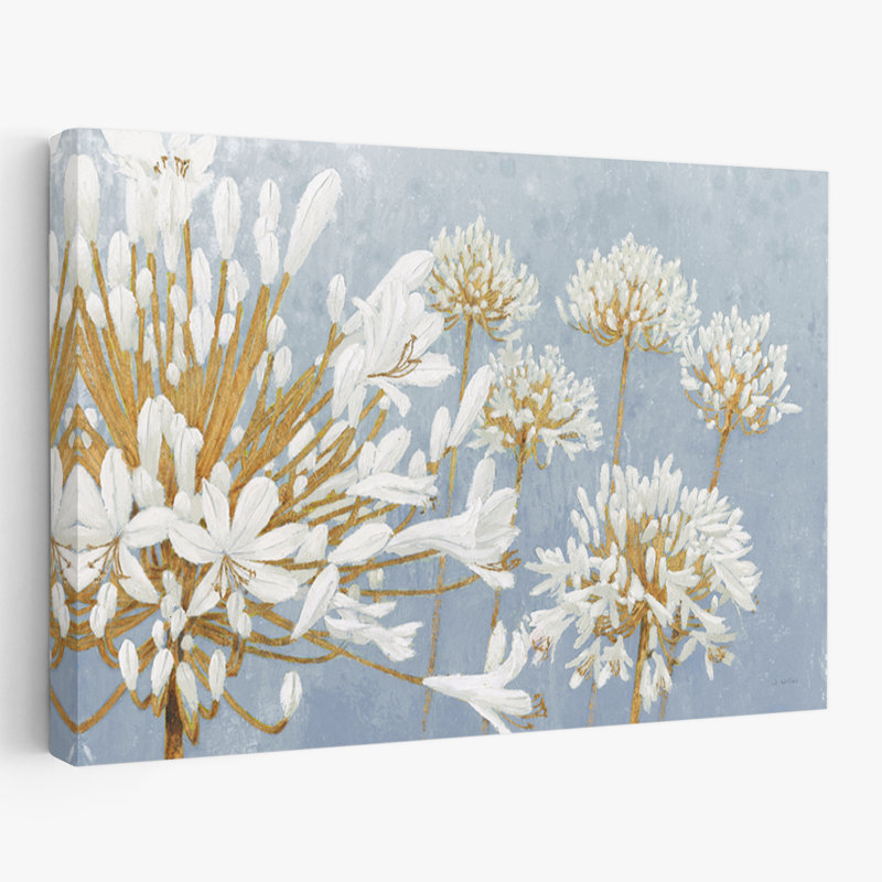 Alliums et bleu, printemps doré, art bleu, H 32 po x l 48 po