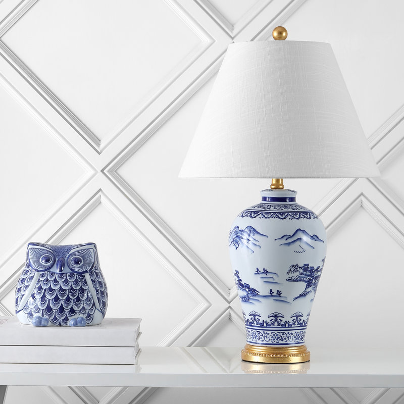 Lampe de chevet bleue / blanche / laiton 26,5 po Fedelia