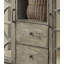 Console 48 po gris patiné avec portes en miroir, 2 tiroirs et tablette de rangement ouverte pour le salon du vestibule