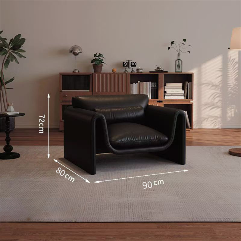 Modern Black Leather Armchair with Sculptural Frame – Italian Minimalist Design for Living Room, Office or Boutique