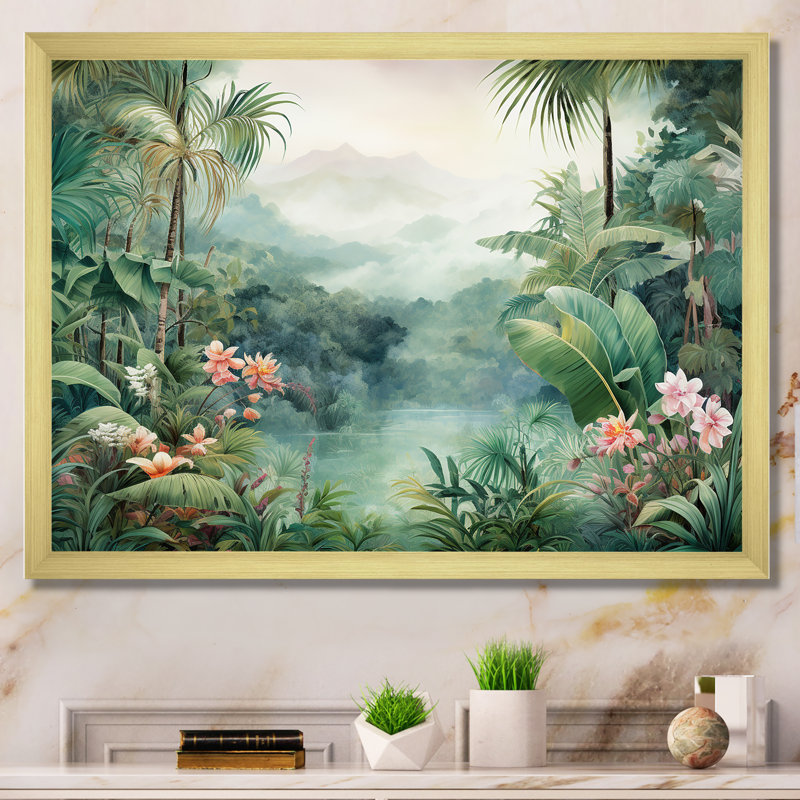 Tropical Wilderness Escape III - Jungle, art mural, Cadre doré simple, H 34 po x l 44 po x P 1,5 po